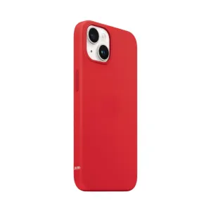 Just Mobile TENC korallfärgat silikonfodral för iPhone 14, med upphöjd öppning för dubbelkamera och slimmad matt finish