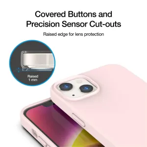Just Mobile TENC rosa silikonskal till iPhone 14, med upphöjd kamerakant och precisa utskärningar