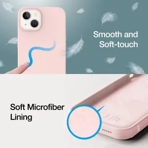 Just Mobile rosa TENC-silikonskal för basmodellen av iPhone 14 och iPhone 13, med mikrofiberfoder och kamerautskärning