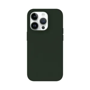 Just Mobile TENC-silikonskal för iPhone 14 Pro i mörkgrönt, med upphöjd kamerautskärning och slimmad matt finish