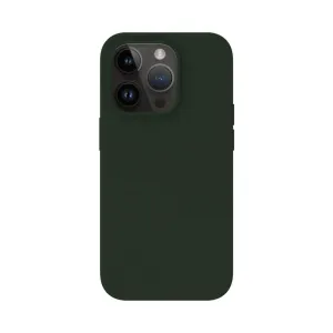 Just Mobile TENC silikonskal för iPhone 14 Pro i mörkgrönt, med upphöjt kameraskydd och slimmad greppdesign