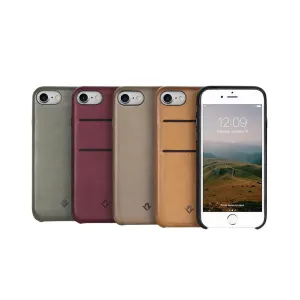 Twelve South-läderfodral för iPhone 7 Plus och 8 Plus, visas i fyra färger bredvid en iPhone