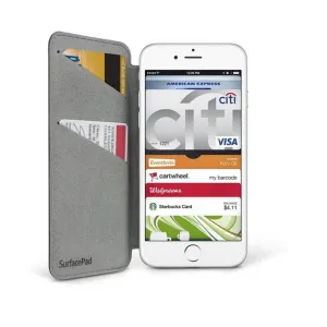 Twelve South SurfacePad Leder-Foliohülle für iPhone 7/8/SE(2) mit Kartenfächern und Standfunktion, geöffnet dargestellt