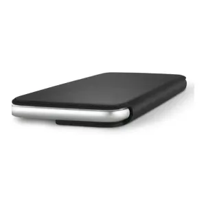 Twelve South SurfacePad Folio-Case aus schwarzem Leder für iPhone 7/8/SE(2), dargestellt als Freisprechständer