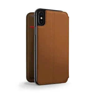 Twelve South SurfacePad foliofodral i cognacfärgat läder för iPhone XR med kortfack och sydd framsida