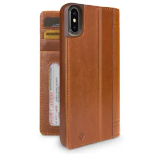 Twelve South foliofodral i läder för iPhone XR med kortfack och ID-fönster, visas öppet och stängt