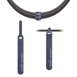 Svart Moshi USB-A-till-Lightning-kabel med kabelband med logotyp på vit bakgrund