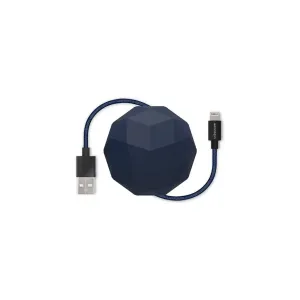 Usbepower Cosmo USB-A-till-Lightning-kabel med flätad blå yta och kabelvinda för Apple-enheter