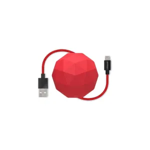 Usbepower COSMO röd flätad laddningskabel från USB-A till Lightning med integrerad kabelvinda