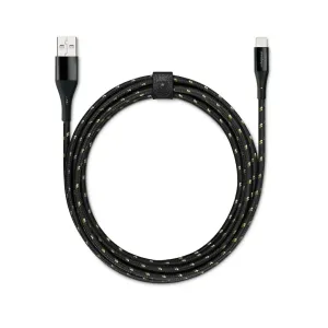 Usbepower Evertek Lyx svart flätad Lightning-laddningskabel med USB-A-kontakt och kabelrem
