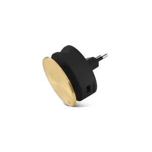 Usbepower AERO MINI Luxury Edition dubbel USB-väggladdare med guldfinish och svart kontaktkropp