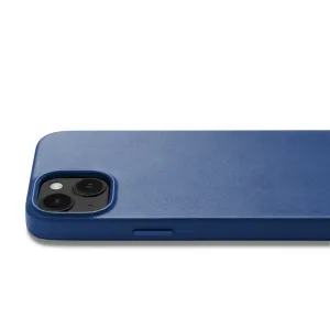 Mujjo Full Leather Case med MagSafe för iPhone 14 i Monaco-blått, med upphöjd kamerakant