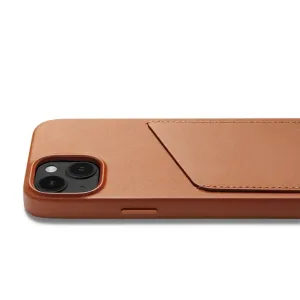 Mujjo plånboksfodral i brunt läder för iPhone 14 med kortfack och upphöjt kameraskydd