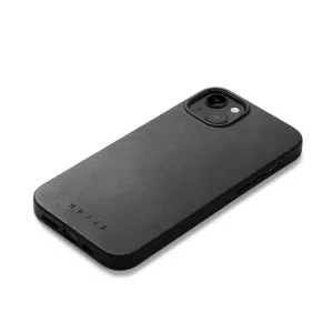 Mujjo Full Leather Case med MagSafe för iPhone 14/15 Plus, svart tunt mobilskal i läder med upphöjd kamerautskärning