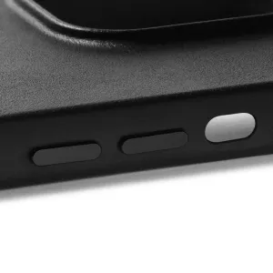 Mujjo svart läderfodral för iPhone 14/15 Plus med texturerad yta och sidoknappar