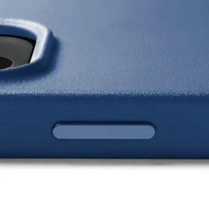 Mujjo Monaco Blue MagSafe-läderfodral för iPhone 14/15 Plus med texturerad finish och sidoknapp
