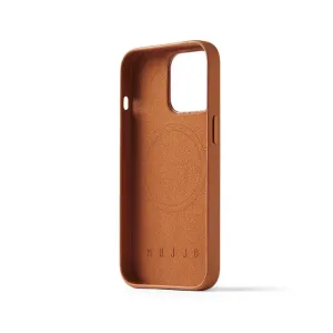 Mujjo Full Leather Case med MagSafe för iPhone 14/15 Plus, ljusbrunt läderfodral med kamerautskärning