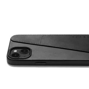 Mujjo svart plånboksfodral i läder för iPhone 15 Plus, med upphöjd kamerautskärning och tunn sydd design
