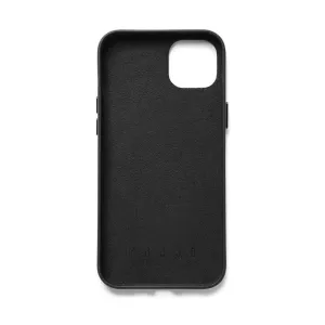 Mujjo svart plånboksfodral i läder för iPhone 15 Plus och 14 Plus, med kamerautskärning och slimmad profil