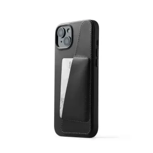 Mujjo Full Leather Wallet Case för iPhone 15 Plus och 14 Plus, svart läder med kortficka och insatt kort