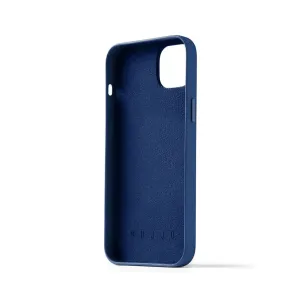 Mujjo plånboksfodral i helläder för iPhone 15 Plus och 14 Plus i monacoblått, med stor kamerautskärning