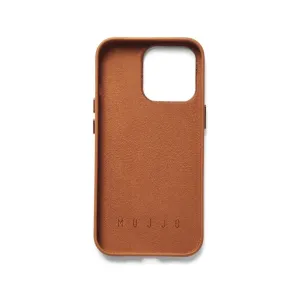 Mujjo Leather Wallet Case för iPhone 14 Pro i ljusbrunt, med kortfack, upphöjda kanter och kamerautskärning