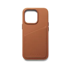 Mujjo plånboksfodral i läder för iPhone 14 Pro i ljusbrunt, med kortficka, upphöjda kanter och kamerautskärning