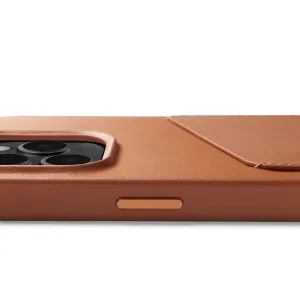 Mujjo Leather Wallet Case för iPhone 14 Pro i brunt läder, med kortficka och upphöjt kameraskydd