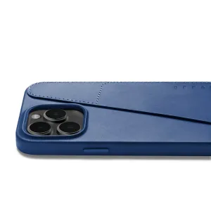 Mujjo Full Leather Wallet Case för iPhone 14 Pro Max i monacoblått, med kortfack och upphöjt kameraskydd
