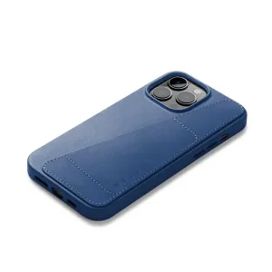 Mujjo Full Leather Wallet Case för iPhone 14 Pro Max i blått, med kortfack och upphöjd kamerautskärning