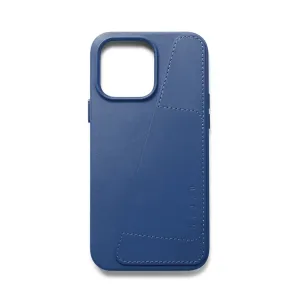Mujjo Full Leather Wallet Case för iPhone 14 Pro Max i Monaco-blått, med kortfack på baksidan och kamerautskärning