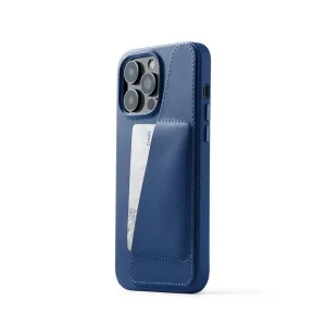 Mujjo Full Leather Wallet Case för iPhone 14 Pro Max i blått, med kortfack och upphöjd kamerautskärning