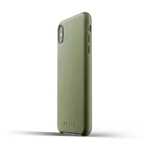 Mujjo olivgrönt läderfodral för iPhone XS Max med tunn profil, upphöjda kanter och kamerautskärning