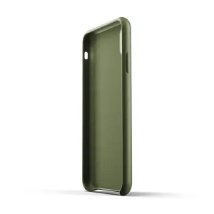 Mujjo olivgrönt läderfodral för iPhone XS Max med smal profil och upphöjd skyddskant