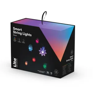 Lite Bulb Moments Smart Light Chain - Stars detaljhandelsförpackning med färgglad grafik med stjärnljus och upphängningsögla