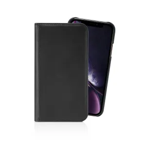 Pipetto magnetiskt foliofodral för iPhone XR i svart läder med sydda kanter och avtagbart skal