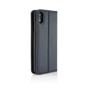 Pipetto marinblått foliofodral i läder för iPhone XS Max med sytt lock och kamerautskärning