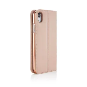 Pipetto magnetiskt foliofodral för iPhone XR i rosa läder med sydda sömmar och utskärning för bakre kamera