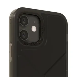 Pipetto Origami Snap Case för iPhone 12 mini, svart halvtransparent design med upphöjd kamerautskärning