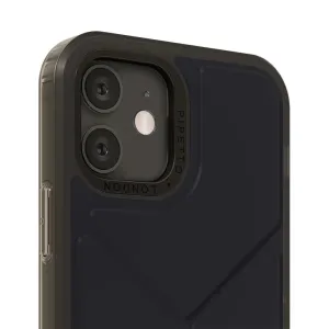 Pipetto Origami Snap Case för iPhone 12 Mini, svart transparent skal med upphöjd kamerautskärning och sidoknappar