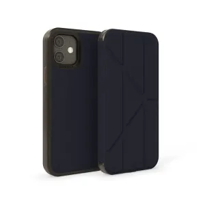 Pipetto Origami Folio svart iPhone 12 Pro Max-skal med vikbart lock, geometrisk stativdesign och kamerautskärning