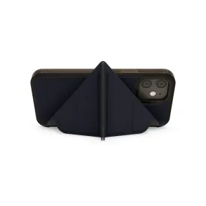 Pipetto Origami Folio-fodral för iPhone 12 Pro Max i marinblått, vikt till ett handsfree-ställ