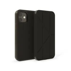 Pipetto Origami Folio svart foliofodral för iPhone 12 Pro Max, öppet med geometrisk stativdesign