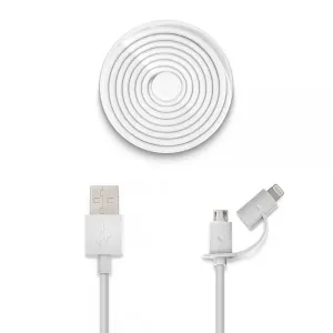 Usbepower DUO-kabel vit spiralformad laddnings- och synkroniseringskabel med USB-A och dubbla kontakter