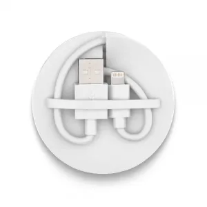 Usbepower DUO-kabel, spiralformad vit laddnings- och synkroniseringskabel från USB-A till Lightning på en rund hållare