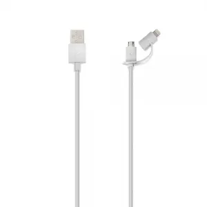 Usbepower DUO vit dubbel laddningskabel med USB-A-, Lightning- och Micro-USB-kontakter