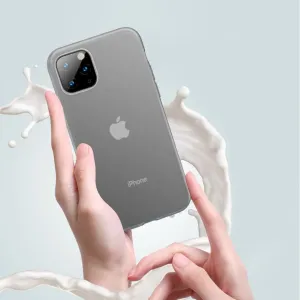 Baseus silikonskal för iPhone 11 Pro, grå halvtransparent baksida med Apple-logotypen synlig genom den