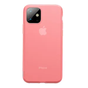 Baseus rosa halvtransparenta silikonskal för iPhone 11 med upphöjd kamerautskärning och knappskydd