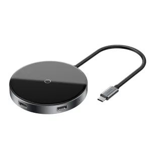 Baseus kompakt 6-i-1 Type-C-hubb med trådlös laddningsplatta, USB-portar och fast USB-C-kabel