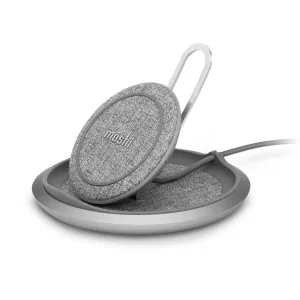 Moshi Lounge Q trådlöst snabbladdningsställ med tygklädd design, rund bas och fast kabel